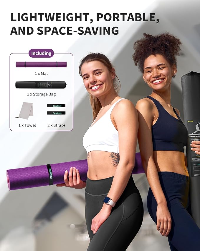 CAMBIVO Large Yoga Mat (6'x 4'), Extra Wide Workout Mat for Men and Women, 0.24''/0.32''/0.4''/0.48'' Thick Exercise Fitness TPE Mat for Home Gym, Yoga, Pilates, Workout (Barefoot Exercise)