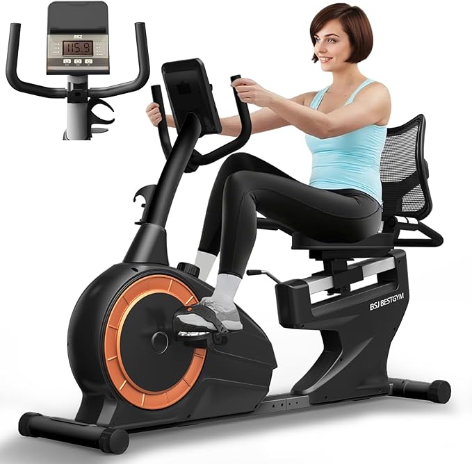 Recumbent Exercise Bike, Recumbent Stationary Bike for Home,Quiet Recumbent Stationary Bikes for Adults & Seniors, 8-Level Resistance, Supports 350LBS, Magnetic Recumbent Bike with Smart APP, LCD Monitor, Heart Rate Handle
