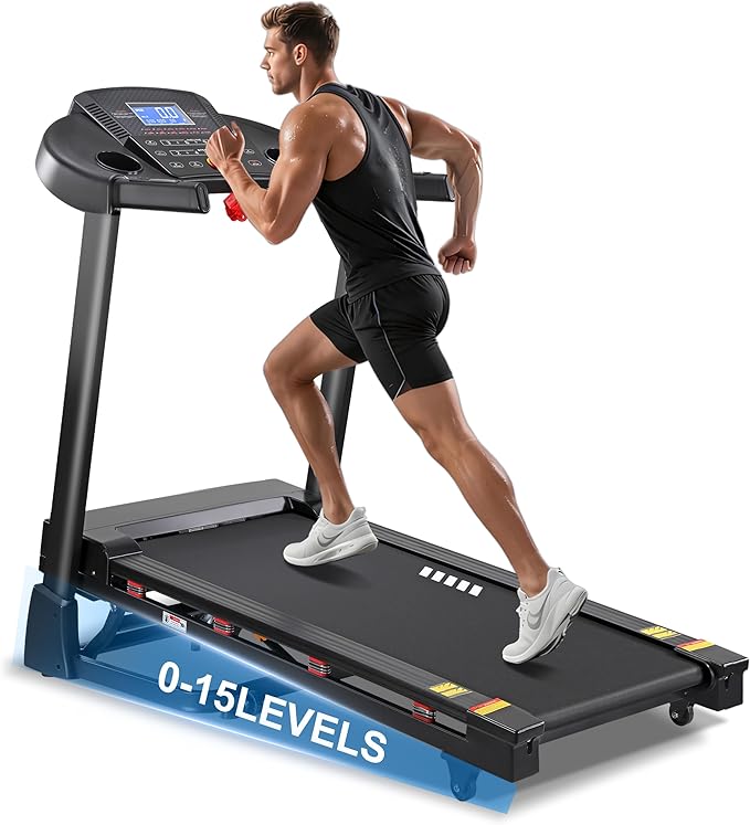 Treadmill with 15-Level Auto Incline, 47"x18" Wide Running Belt, 10 MPH, 3.5 HP Brushless Incline Treadmill for Home, 350 LB Capacity, Shock Absorption, Bluetooth Speaker & App