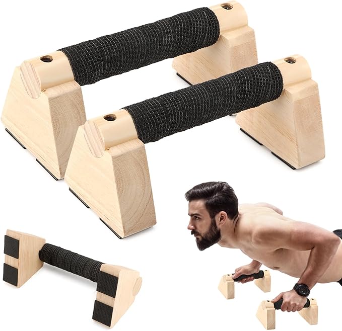 Wooden Push Up Bars, Parallettes Bars for Calisthenics, Wood Calisthenics Equipment for Handstand Training, Push Up Handles for Floor Exercise Home Workout for Men Women