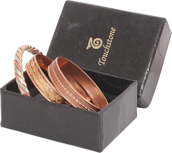 Touchstone copper bracelets | gift for men women |adjustable 100% pure solid real magnetic jewelry | handmade bracelet set combo | rope braided tibetan bangles.