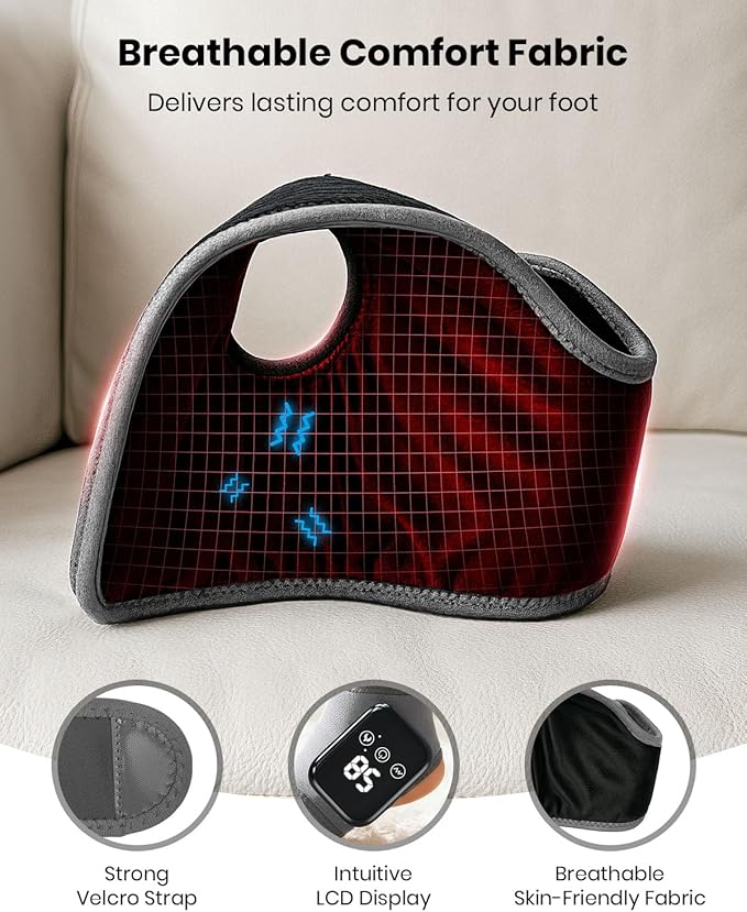 Foot Renew Massager for Neuropathy, 3-in-1 Cordless & Portable Foot and Ankle Massager for Heel, Arch & Ankle Relief, 3-Level Vibration & Heat, Ideal Gift, Includes Extension Strap (Gray)