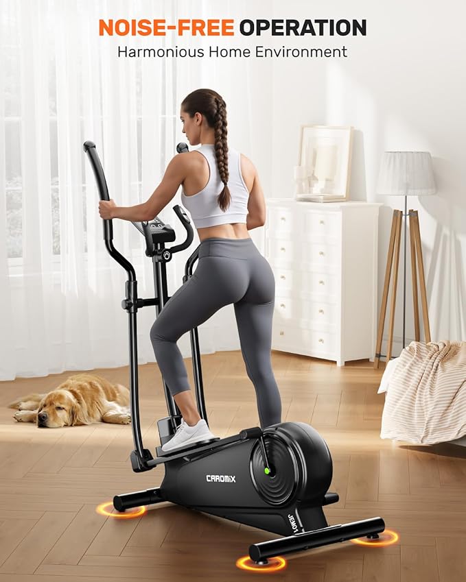 Caromix Elliptical Machine with Magnetic Resistance, Elliptical Exercise Machine for Home with LCD Monitor and Hyper-Quiet Magnetic Driving System, 300LBS Loading Capacity