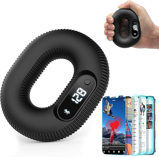 Smart Grip Trainer, Supports Multiple Game Interaction and HID Mode Video Browsing,Grip Strength Trainer for Fitness, Stress Relief and Rehabilitation Training, Resistance 40 Pounds Hand Trainer Black