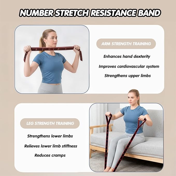 Fitness Resistance Band with Handles, Number Stretch Resistance Band, 8 Segment Pilates Stretching Band, Adjustable Bands for Stretching and Yoga, Pilates, Fitness