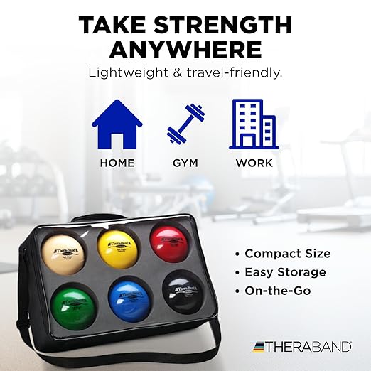 THERABAND Soft Weight, 4.5" Diameter, Weighted Balls for Baseball, Weighted Balls for Softball, Hand Held Ball Shaped Isotonic, Shoulder Strength, Rotator Cuff & Throwing Trainer, Assorted Set of 6