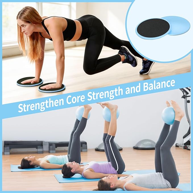 Pilates Essentials Kit for Home Women, Pilates Equipment for Workouts, 6 Fabric Resistance Bands, 12 Inch Magic Circle Yoga Ring, Mini Exercise Ball, Great Exercise Accessories