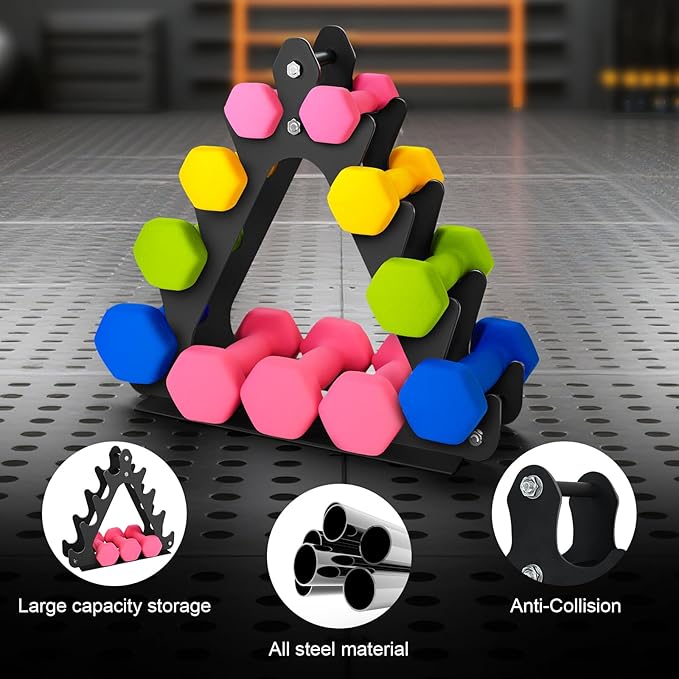 4-Tier Dumbbell Rack for 1-15 lb Weights, Holds 5 Pairs Space-Saving Sturdy A-Frame Stand for Home Gym, Weight Rack for Women's Dumbbell Set (Dumbbell Rack Stand Only)