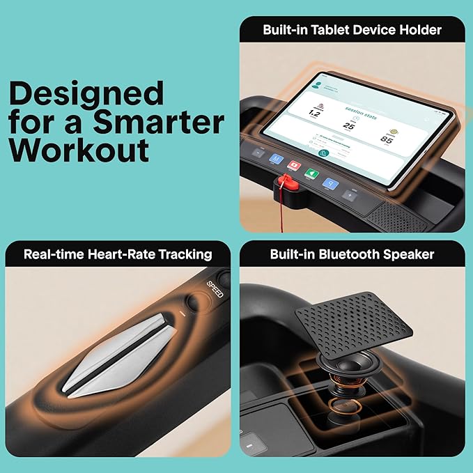 SereneLife Treadmills for Home with 13% Manual Incline Treadmill, 3.5HP - Compact Digital Portable Foldable Treadmill with Speakers, Bluetooth, App Sync, Heart Rate Monitor, for Walking, Running, Gym
