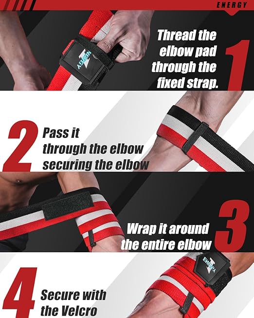 kcross Elbow Wraps for Weightlifting, 47" Strengthening support Elbow Sleeve Weightlifting (1 Pair) for Powerlifting, Bench Press, Gym Workout (Classic Trio)