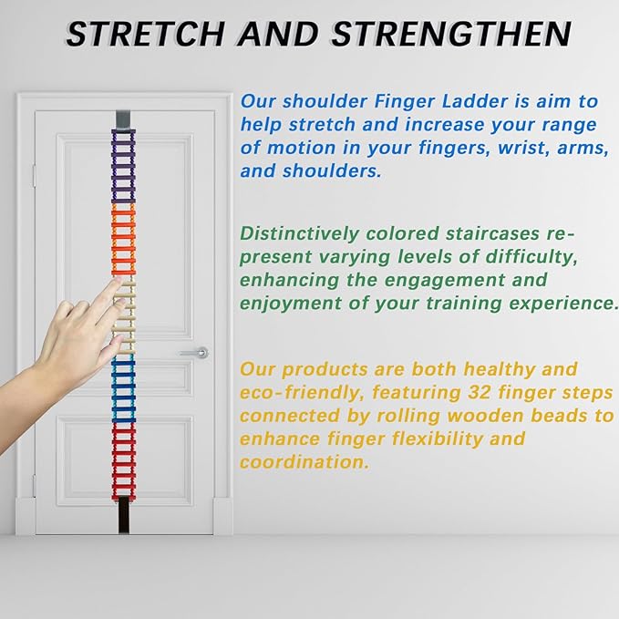 Portable Over-The-Door Shoulder Finger Ladder, Shoulder Pain Relief Wooden Finger Ladder for Hand Therapy and Joint Rehabilitation (Colorful 02)