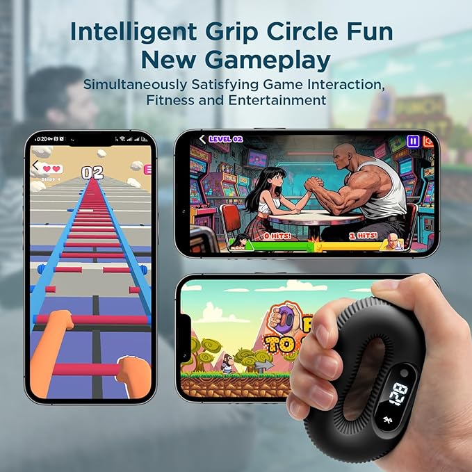 Smart Grip Trainer, Supports Multiple Game Interaction and HID Mode Video Browsing,Grip Strength Trainer for Fitness, Stress Relief and Rehabilitation Training, Resistance 40 Pounds Hand Trainer Black