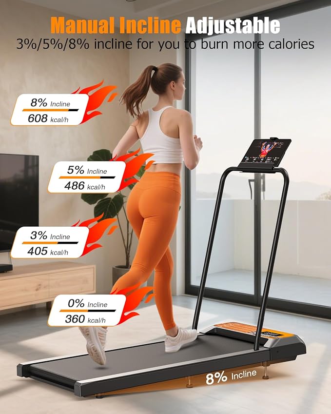 Walking Treadmill Pad with Incline - Portable Under Desk Treadmill, Walking Mat Pad with Handle Bar, 2.5HP Low Noise, 2 in 1 Treadmills for Home Office, Remote Control with LED Screen