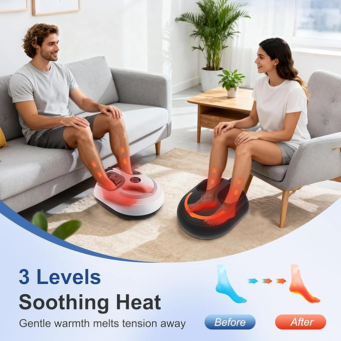 Shiatsu Foot Massager, Electric Feet Massage Machine, Deep Kneading Relief for Plantar Fasciitis, Air Compression, 3 Heat Levels, Relax for Home Office Use, for Women Mom Dad Black