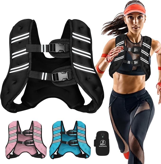 Weighted Vest for Women Men, 6lb/8lb/12lb/16lb/20lb/25lb/30lb Adjustable Weight Vest with Reflective Stripes for Workout, Strength Training, Running, Fitness, Muscle Building, Weight Loss, Rucking Vest With Phone Pouch