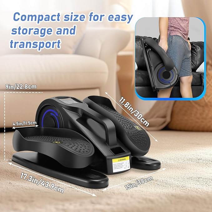 Under Desk Elliptical Machine, Electric Leg Exerciser for Seniors, Compact Seated Pedal Exerciser, Portable Elliptical Trainer with Remote and Non-Slip Pedals for Teens Adults