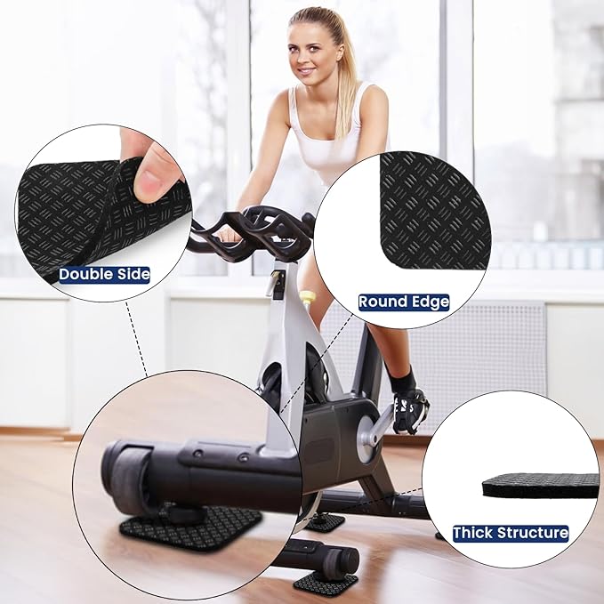 12 Pieces Treadmill Mat Pads, 4'' x 4'' x 0.2'' Non Slip Exercise Equipment Mats with Double-sided Silicone Coating, Anti-vibration Bike Mat for Hard Wood Carpet Floors, Walking Pad