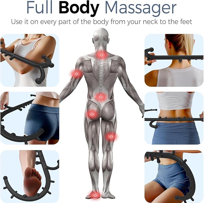 Back and Neck Massager for Pain Relief Deep Tissue, Upgraded Full Body Trigger Point Cane Massage Tools, Therapy Massage Stick Pressure Point Hook, Muscle Knot Remover Tool (Black)