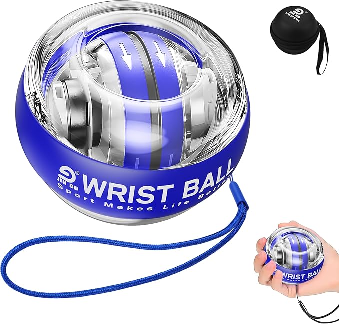 Auto-Start Gyro Ball Wrist Trainer, Gyroscopic Forearm Exerciser for Strengthening Arms, Fingers and Muscles (Blue No Light)