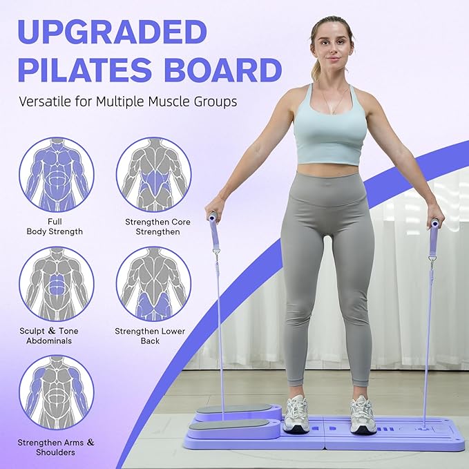 Pilates Board-Pilates Reformer Set 6 in 1 Multifunctional Abdominal Pilates Board for Home Workout Equipment, Foldable Pilates Portable Reformer Machine, Ab Board Trainer for Women