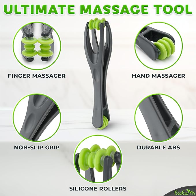 EcoEarth Finger & Hand Massager Set - 1 Dual-Sided Massage Roller, 6 Finger Massage Rings - Deep Tissue Comfort & Acupressure Therapy Tools for Arthritis, Carpal Tunnel, Stress & Pain Relief