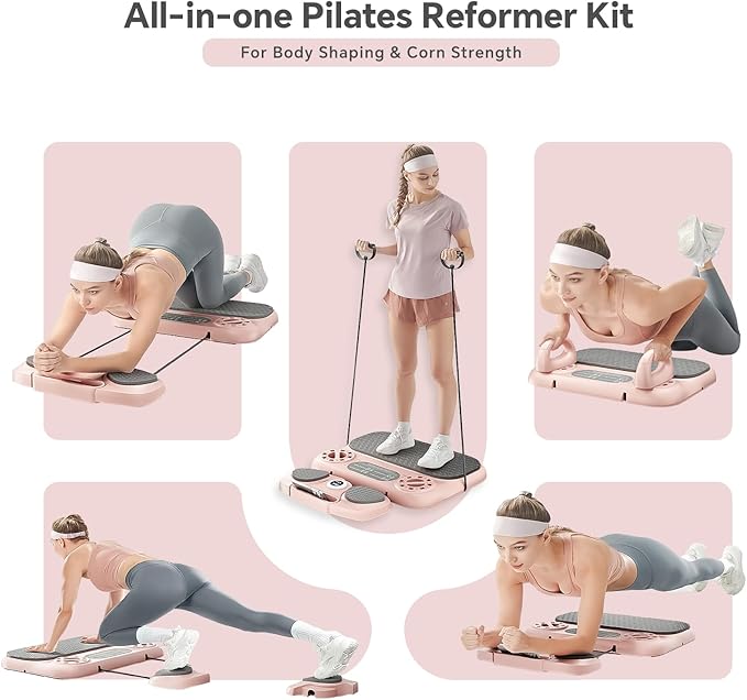 SHIJING Pilates Reformer Board，6-in-1 Foldable Pilates Equipment for Home Workout with Timber，Core& Full Body Training for Women