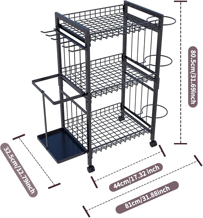 Home Gym Storage Rack, 3-Tier Dumbbell Rack with Ball Holder & Side Basket, Heavy Duty Vertical Workout Equipment Organizer for Yoga Mats, Lockable Wheels