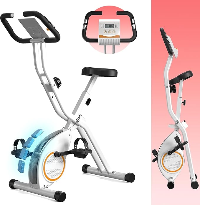 Foldable Exercise Bike Stationary Bikes for Home, 5 IN 1 Indoor Workout Bike, Cycling Bike with 16-Level Quiet Magnetic Resistance, 6.6 LBS Flywheel and 300LBS Capacity for Senior and Home Workout
