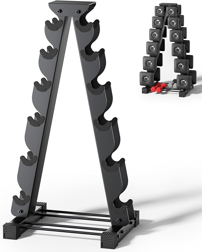 Dumbbell Rack Stand Only, Compatible with Peloton Weights, Ergonomic Weight Rack for Home Gym Dumbbells with 6-Tier, Space-Saving Home Gym Storage Rack, Plus Neoprene Set Storage, Compact