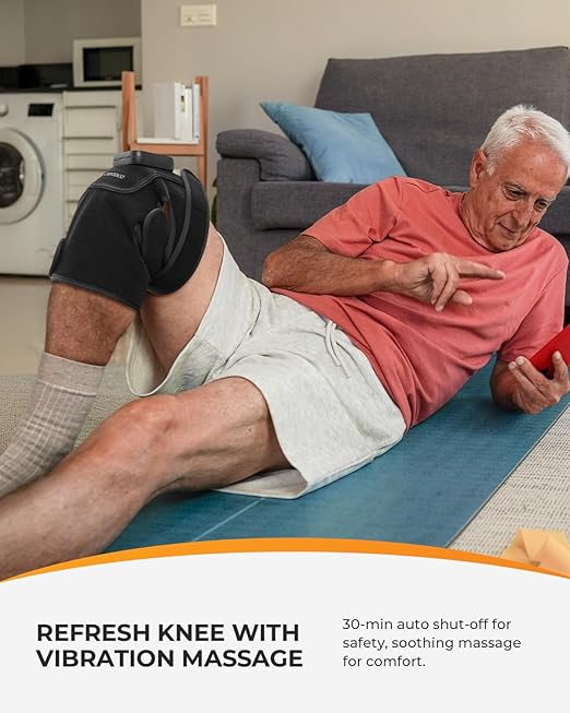 CooCoCo Knee Massager with Heat and Red Light, Cordless Knee Heating Pad, Heated Knee Brace for Men Women, Vibration Modes, 660nm & 850nm