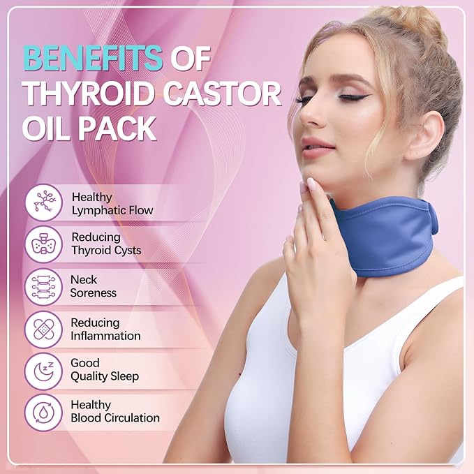 Castor Oil Pack for Thyroid - Organic Castor Oil Neck Wrap, Reusable, Leak-Proof Design, Less Mess, Comfort Fit, Oil Not Included (Violet)