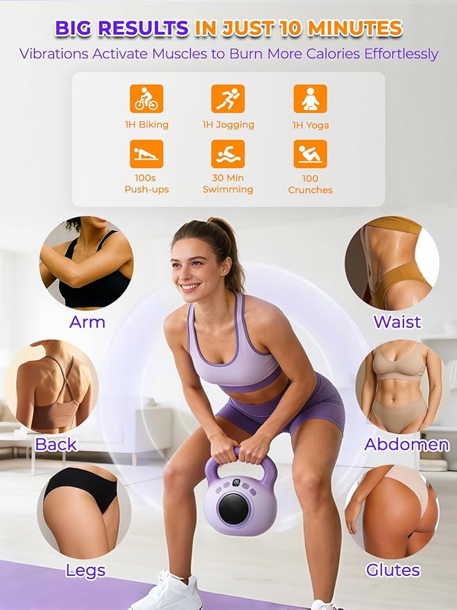Vibration Kettlebell – 3LB Golden Weight Ideal for Women’s Fat Loss, Body Sculpting & Lymphatic Drainage – Slimming Vibration Exercise Machine for Toning, Circulation & Daily Home Workouts