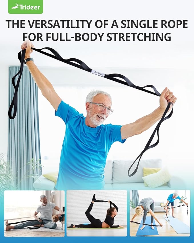 Trideer Stretching Strap for Physical Therapy & Home Rehab, Non-Elastic Yoga Stretch Strap with Loops for Mobility, Yoga & Pilates Stretching