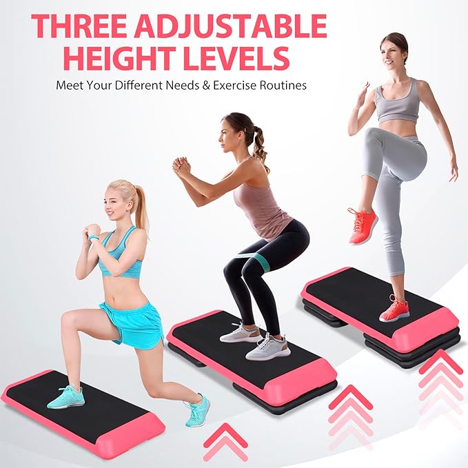 ZenStyle 43" Adjustable Aerobic Stepper Bench with 4/6/8 Inch Risers, Non-Slip Surface for Cardio, Strength Training & Home Fitness Workout