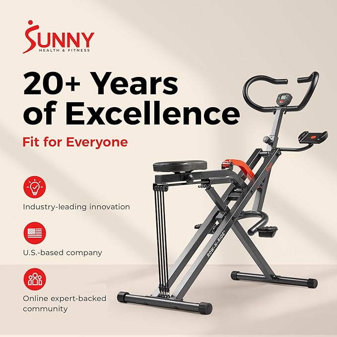 Sunny Health & Fitness Smart Heavy Duty Row-N-Ride, Squat Assist Trainer for Full Body Workout, 350 LB Capacity, 5-Level Resistance, Padded Seat, and Free SunnyFit App Connection – NO. 077PLUSSMART