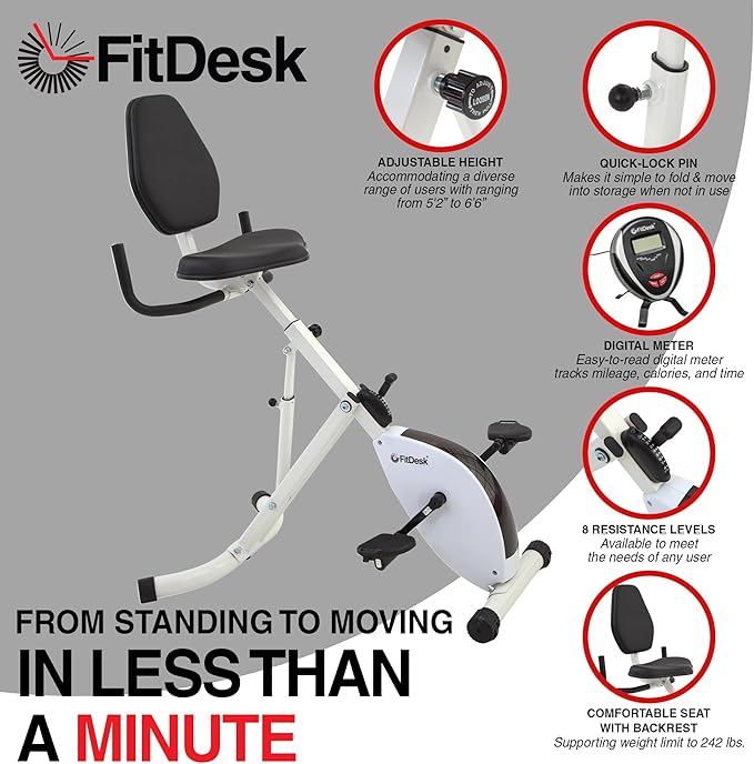 FitDesk Standing Exercise Bike Desk 3.0, Adjustable Height Indoor Cycling Trainer with Laptop Tray, Portable Stationary Fitness Desk for Home Office, Foldable Exercise Workstation, Supports 300 lbs