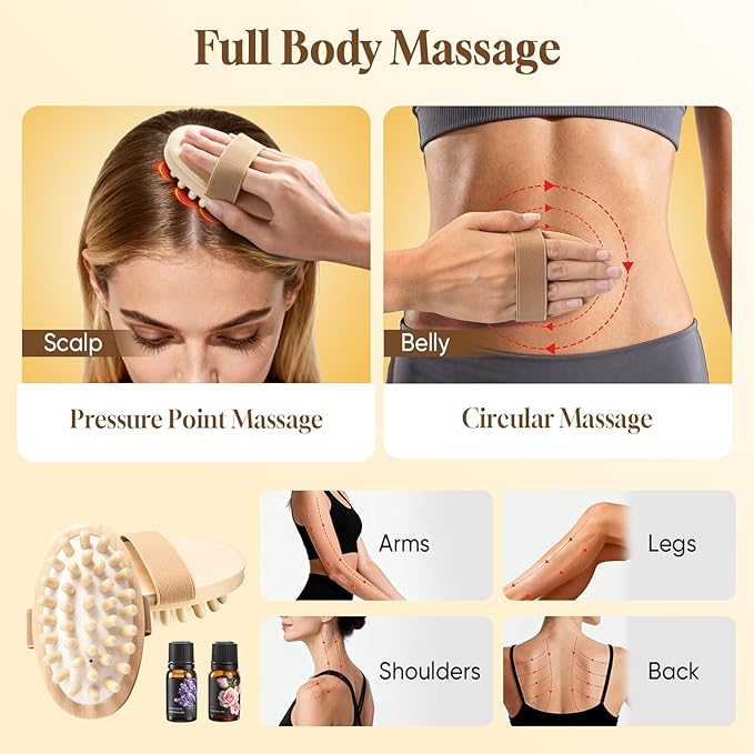 awrose 2 Packs Wood Therapy Massage Tools, Manual Meridian Massage Body Brush for Body Sculpting, Wooden Scalp Massager Tools for Cellulite Reduction, Muscle Pain Relief, Birthday Gifts for Women Men