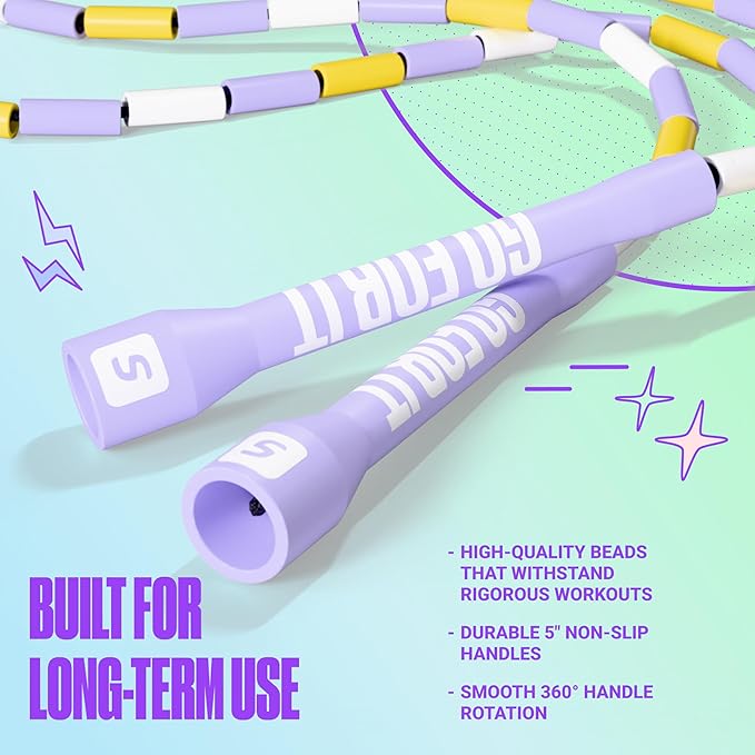 Sportbit Elite Beaded Jump Rope – Adjustable for Kids & Adults, Durable Fitness Skipping Rope for Cardio, Gym, Home & Outdoor Workouts