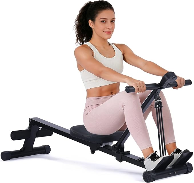 Rowing Machine for Home Use, Compact Rower Machine with LCD Display, 276 LB Capacity Heavy Duty Home Gym Equipment, Space-Saving Design, Perfect for Full Body Workout, Black