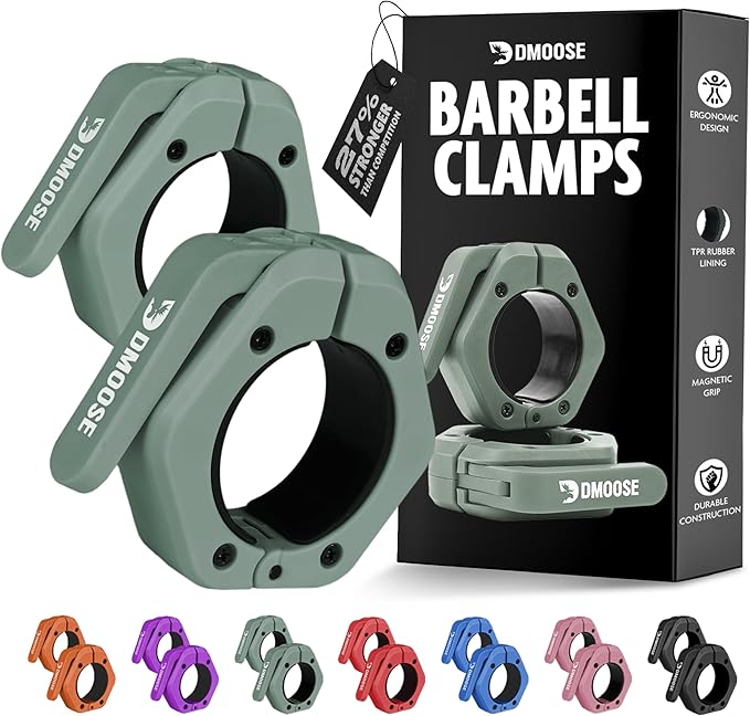 DMoose Fitness Barbell Clips 2 Inch (Pair) - Quick Release Olympic Barbell Clamps & Collars with Anti Slip TPR Grip for Secure Weightlifting and Powerlifting - Weight Clips for Bars at Home or Gym