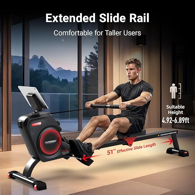 HARISON Magnetic Rowing Machine for Home Use, Quiet Indoor Rower & Home Fitness Exercise Equipment with Adjustable Resistance, App Compatible LCD Monitor