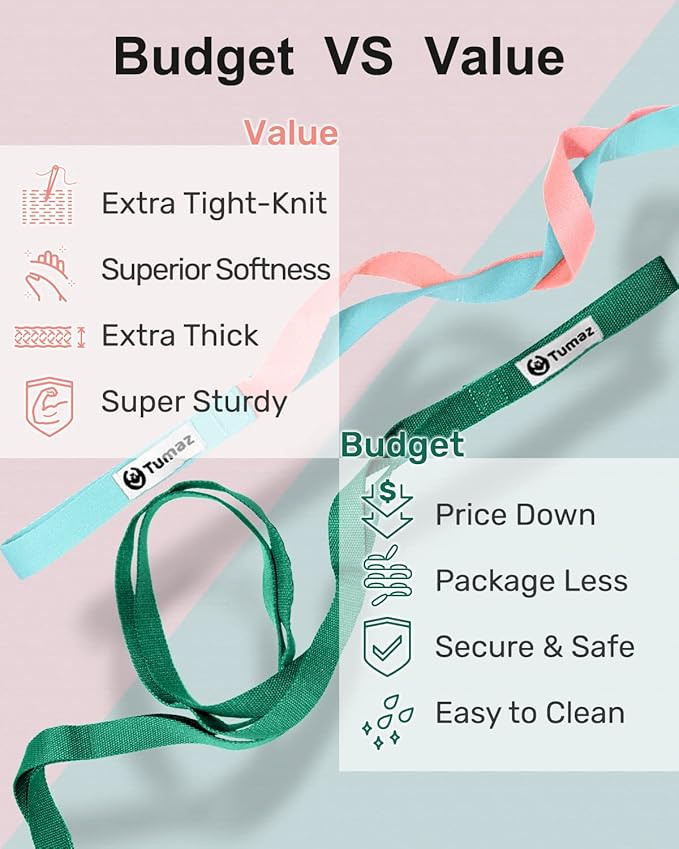 Tumaz Stretching Strap - 10 Loops & Non-Elastic Yoga Strap - Perfect Home Workout Stretch Strap for Physical Therapy, Yoga, Pilates, Flexibility
