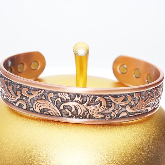 LONGRN-Copper bracelet for men -Ultra Strength Magnetic Bracelets, 99.99% Pure Copper Cuff Bangle with 3500 Gauss Neodymium Magnets, Adjustable, Vintage Collection