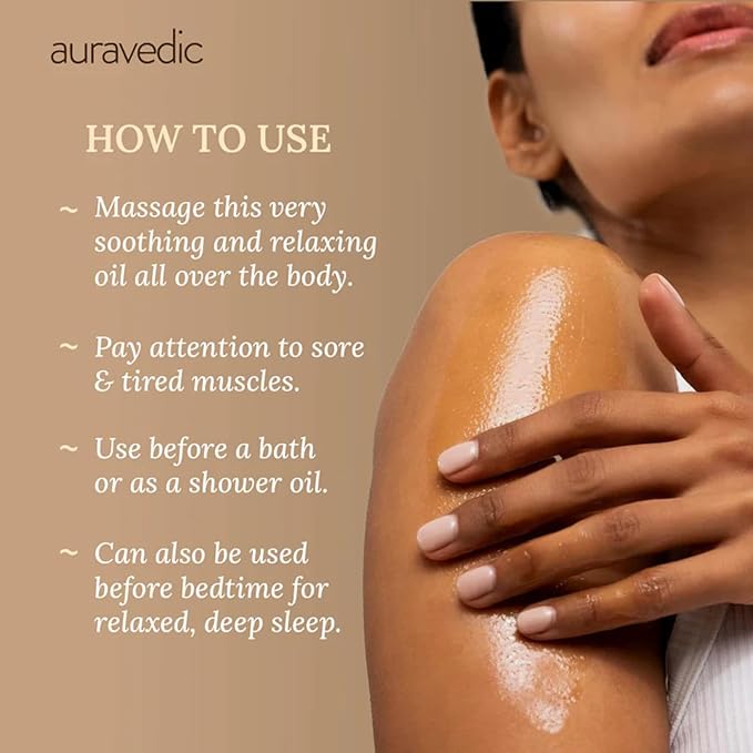 Auravedic Relaxing Body Massage Oil | Infused with Lavender, Eucalyptus & Mint | Non Greasy Body Oil for Massage Therapy, Aromatherapy, Sore Muscles & Date Night | 6.76 Fl Oz (200ml)