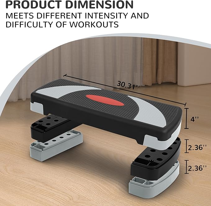 Fitvids Step Aerobic Platform, Exercise Step with levels Adjustable Height, Stackable Risers, Fitness Training Workout Stepper for Home Gym, Cardio Strength