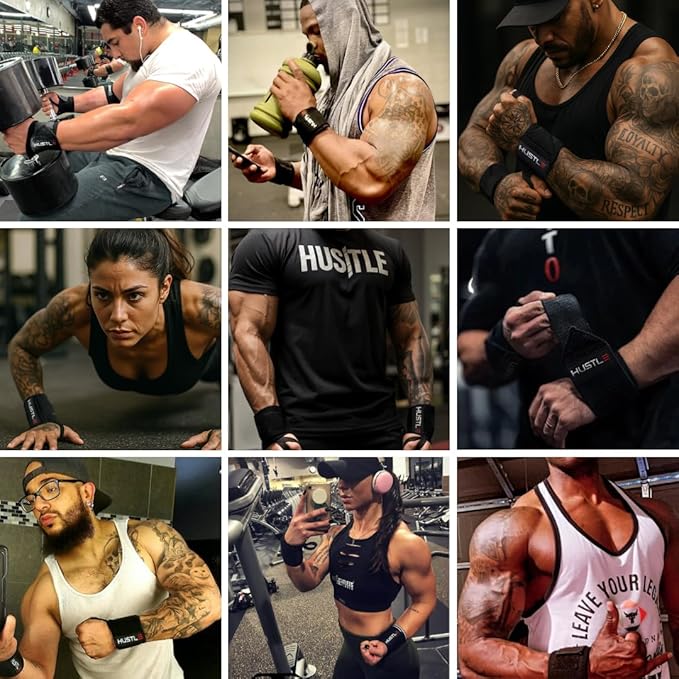 Hustle Athletics Wrist Wraps for Weightlifting - 18" & 12" Premium Wrist Support Weight Lifting Wraps to Lift Heavier & Train Harder - Heavy Duty Powerlifting & Bench Press Gym Straps for Men & Women