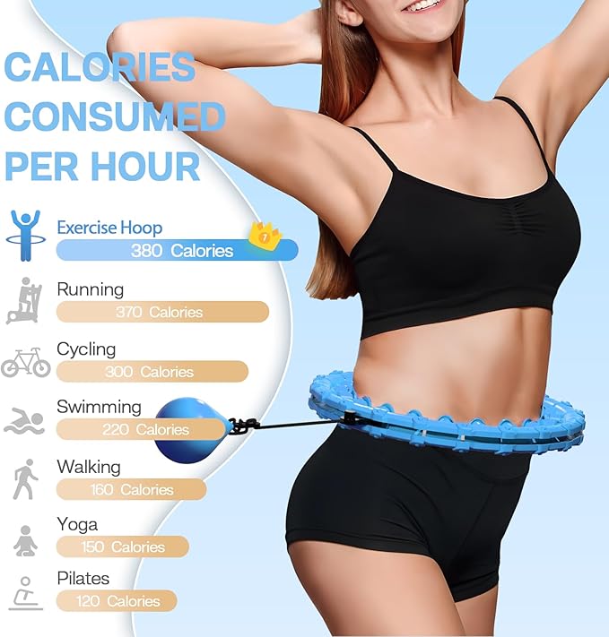 Weighted Hula Infinity Fitness Hoop for Adult Weight Loss, 2 in 1 Smart Fitness Workout Hula Circle Hoops with 27 Detachable Knots, Exercise Fit Hoop Suitable for Women and Beginners