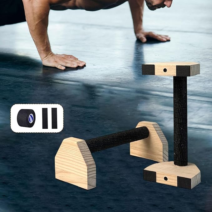 2Pcs Push up Bar Sturdy Wooden Parallettes Bar Push up Stands Pushup Handles for Gymnastics Strength Training Aerobics