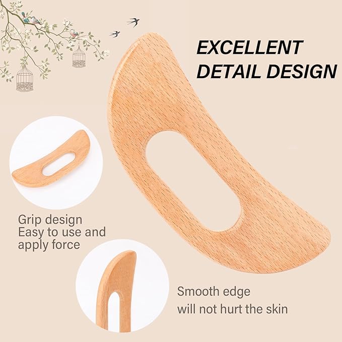 Body Gua Sha Tool Wooden Lymphatic Drainage Massager Gua Sha Massage Tool Muscle Scraping Massage Tool Wood Gua Sha Board with Hand Grip SPA Tool Body Sculpting Anti Cellulite Tool for Man and Women