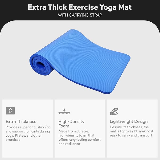 BalanceFrom Yoga Mat 1-Inch Extra Thick High-Density Exercise Mat with Non-Slip Surface & Carry Strap for Men & Women Tear-Resistant Pilates Workout Mat for Home Gym, Floor Fitness, Multiple Colors